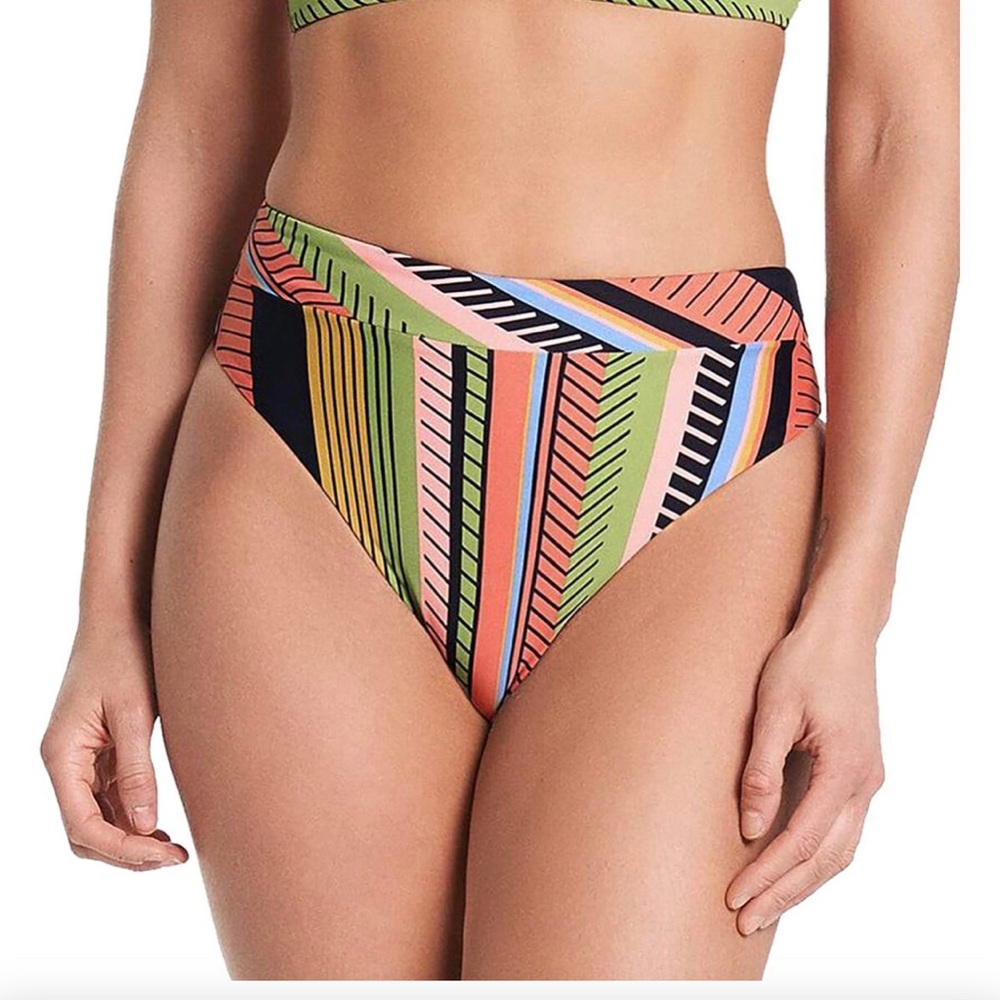 NEW Maaji Roman Stripe Suzy Q High Rise Bikini Bottom Women's 2XL swimsuit swim